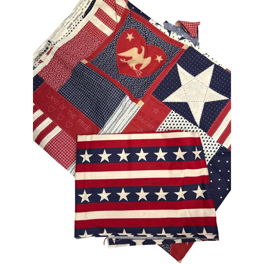 1993 Fabric Traditions Cotton Fabric Americana Patriotic Folk Art Quilt Print